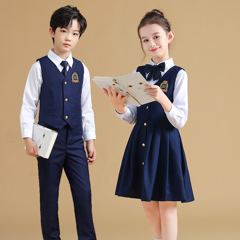 儿童朗诵合唱演出服英伦风小学生诗歌演讲表演幼儿园班服长裙套装