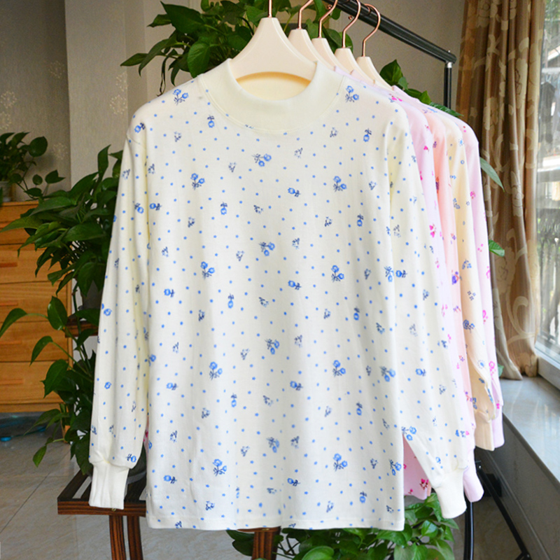 中老年纯棉秋衣女中领低领全棉老年人内穿妈妈保暖单件上衣棉毛衫