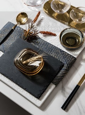 逸品家居样板间餐厅餐盘黑白色系餐具套装大理石托盘北欧软装组合