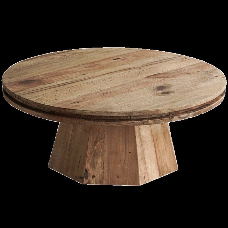 润家家居复古圆形实木组合茶几侘寂风老松木大小圆桌客厅子母矮桌