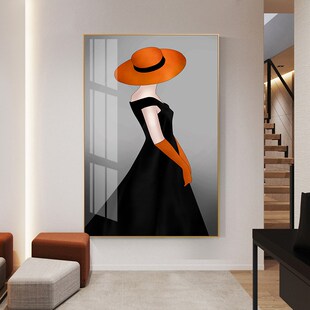 装饰画北欧风格客厅沙发背景墙帽子人物图玄关卧室轻奢镶钻晶瓷画