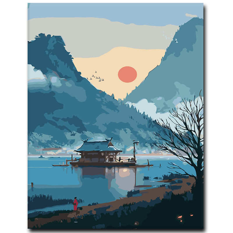 数字油画diy自绘填色画月夜数字油彩画消磨时间的手工画画diy创意