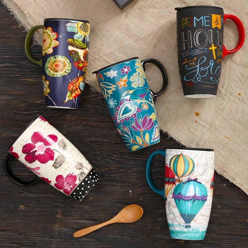 爱屋格林大容量马克杯子陶瓷带盖简约咖啡创意早餐杯家用水杯情侣