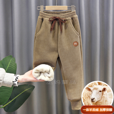 男童加绒裤子秋冬儿童棉裤冬季加厚大童男装2023新款一体绒休闲裤