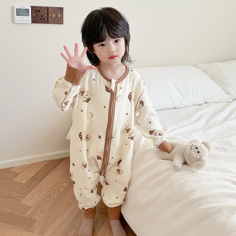 睡袋婴儿春秋款纯棉纱布夏季薄款儿童连体睡衣宝宝夏款睡觉防踢被