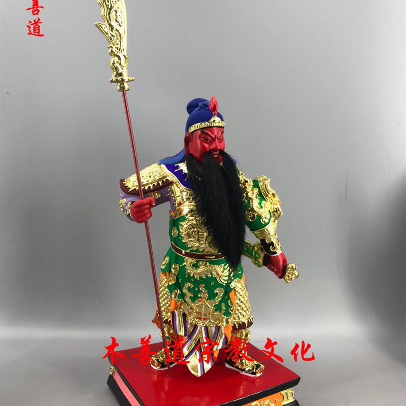 木雕神像关圣帝君关公关羽武财神樟木漆线雕精品手工30厘米