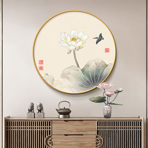 新中式般若波罗蜜多心经挂画圆形玄关装饰画茶室书房心经餐厅壁画