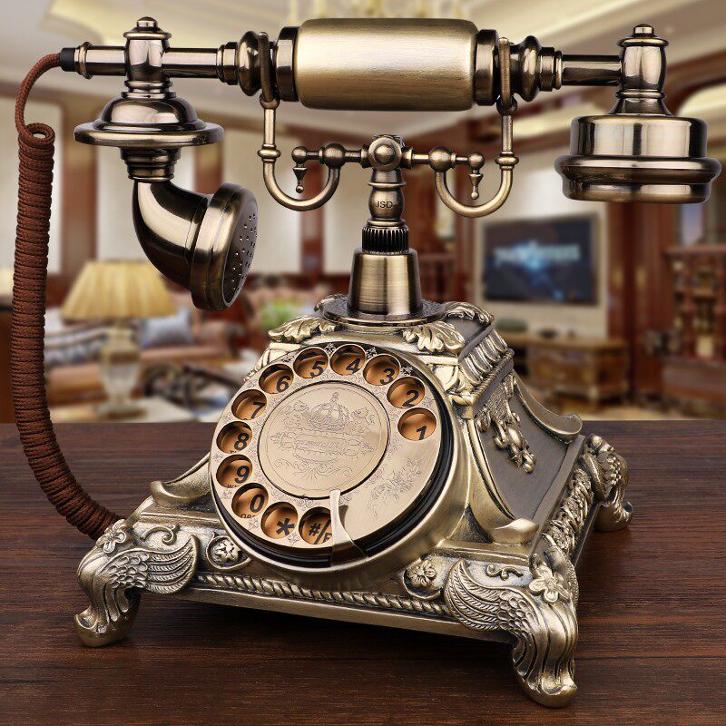 欧式复古电话机座机家用老式仿古电话机固定无线插卡旋转客厅有线