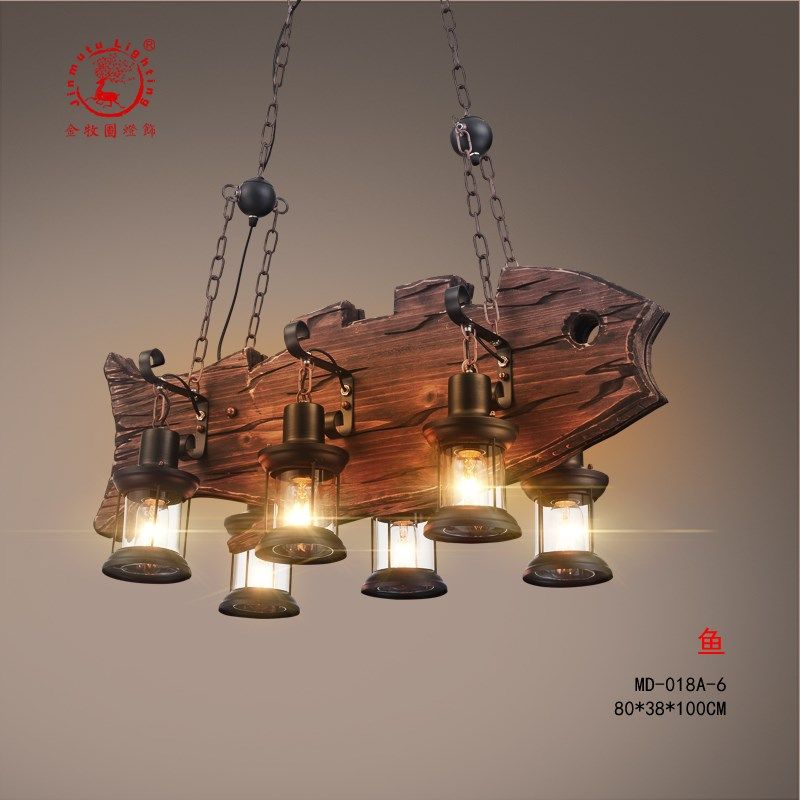 美式乡村复古工业风餐厅吊灯创意个性酒吧火锅店民宿茶室实木吊灯