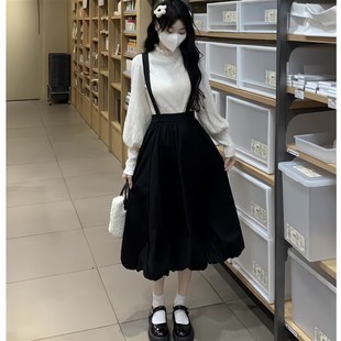 高腰宽松花苞半身裙子 日系减龄甜美少女百搭花苞裙2024春夏中长款