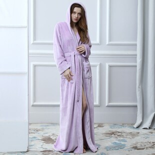 珊瑚绒睡衣男式 超长法兰绒长袍加厚加绒加长款 浴袍 秋冬款 睡袍女式