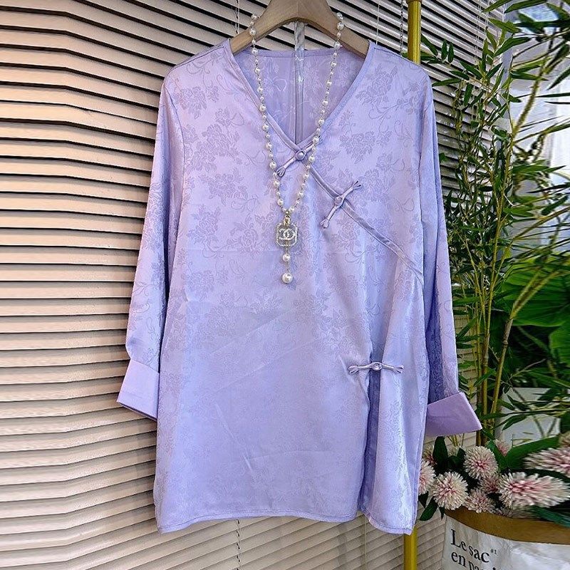 加肥大码女装显瘦胖MMV领盘扣法式复古风洋气七分袖宽松百搭上衣,女装/女士精品,大码内搭,淘宝优惠券,粉丝福利购,淘宝优惠卷