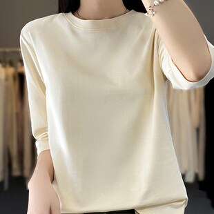 内搭短袖 宽松打底衫 显瘦上衣 丝光棉2023新款 纯棉白色t恤女七分袖