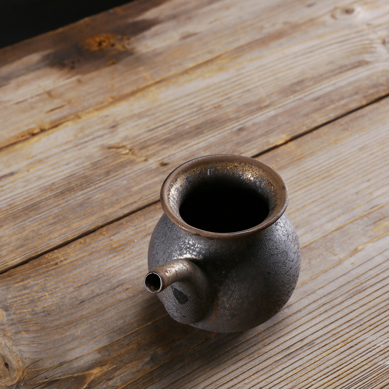 鎏金窑变釉公道杯 粗陶日式手工铁锈釉茶洗配件 复古茶具套装茶漏