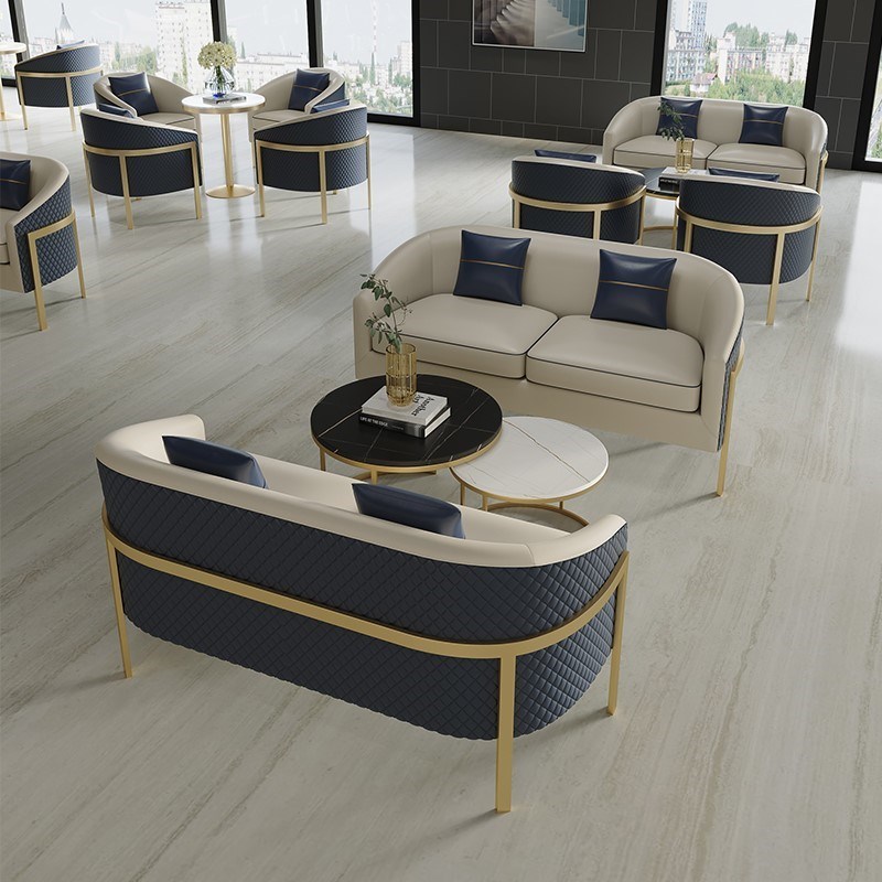北欧商务酒店沙发接待皮艺洽谈椅会客单人轻奢奶茶店休闲组合热销