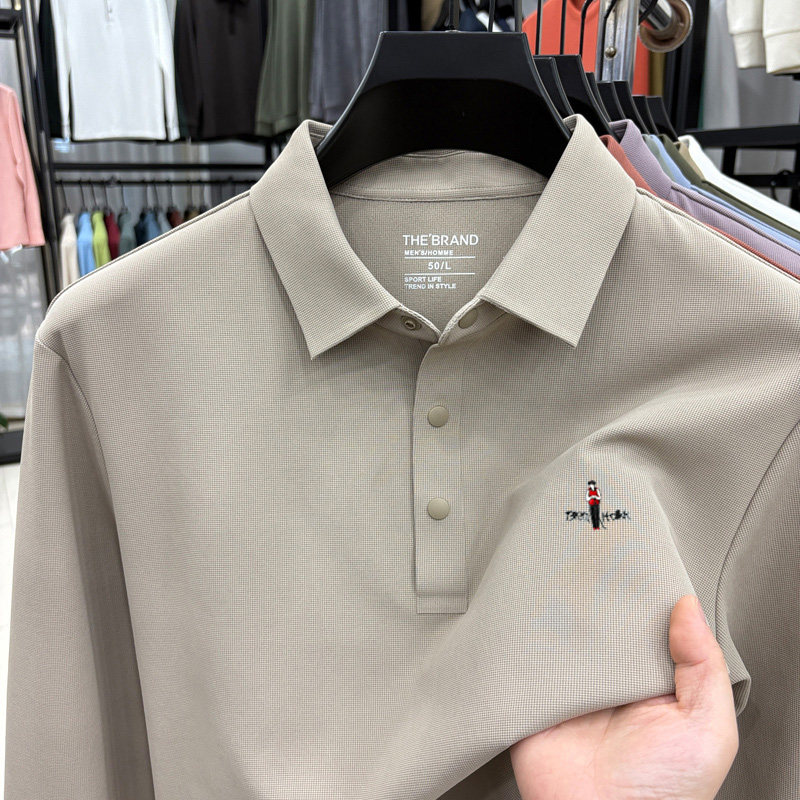 【奥莱撤柜】春夏新款休闲风翻领POLO衫男长袖凉感商务男装T恤