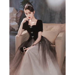 黑色晚禮服女輕奢小眾高端仙氣宴會(huì)主持人學(xué)生藝考禮高級(jí)感