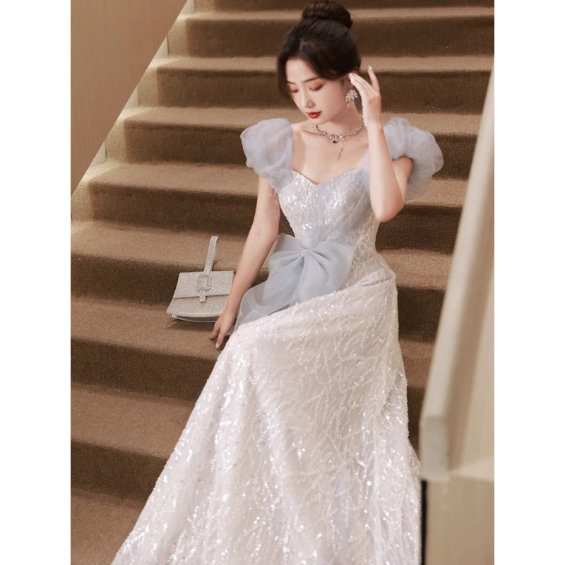 晚礼服女2025新款高级感高端轻奢小众轻婚纱蓝色法式订婚森系