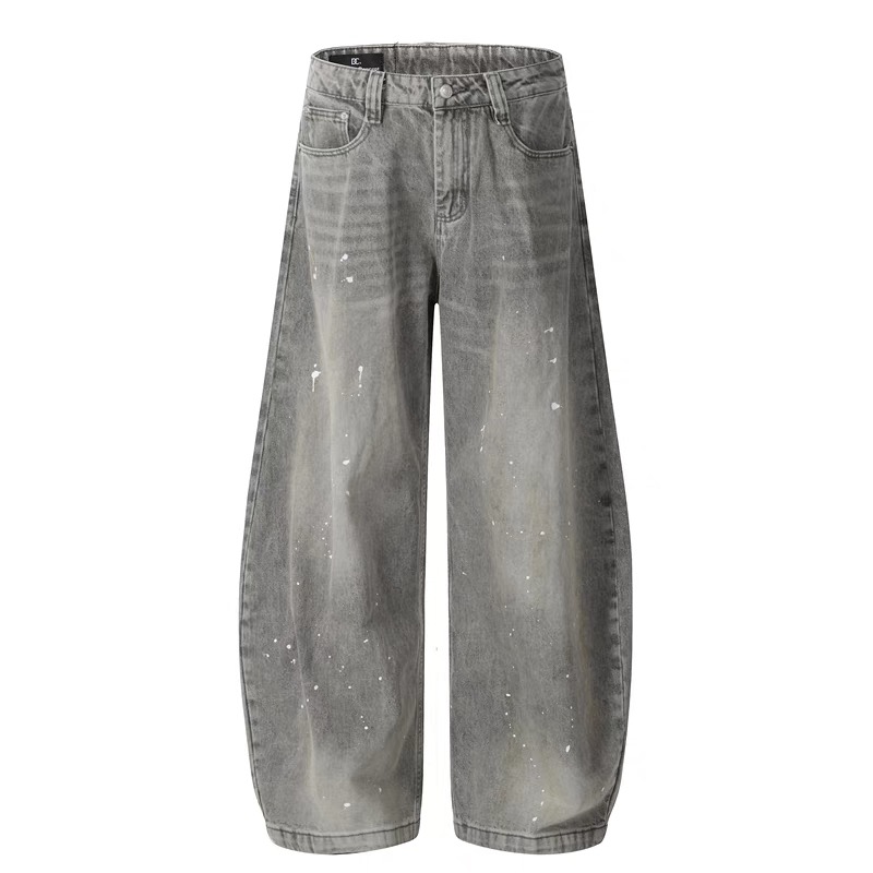 thumbnail for American high street distressed cleanfit splashed ink scimitar jeans men's and women's spring and autumn loose wide-leg couple trousers