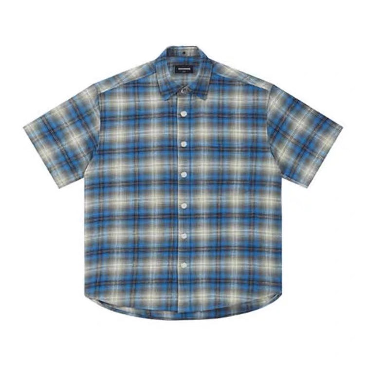 美式复古格子衬衫宽松男女夏季潮