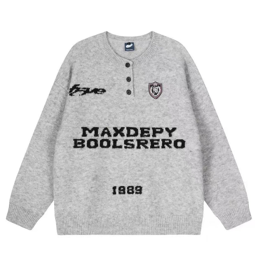 美式复古慵懒风徽章毛衣