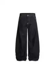American Retro Turquoise Studded Raw Denim Jeans Unisex Loose Scimitar Wide-Leg Pants Trendy New Style