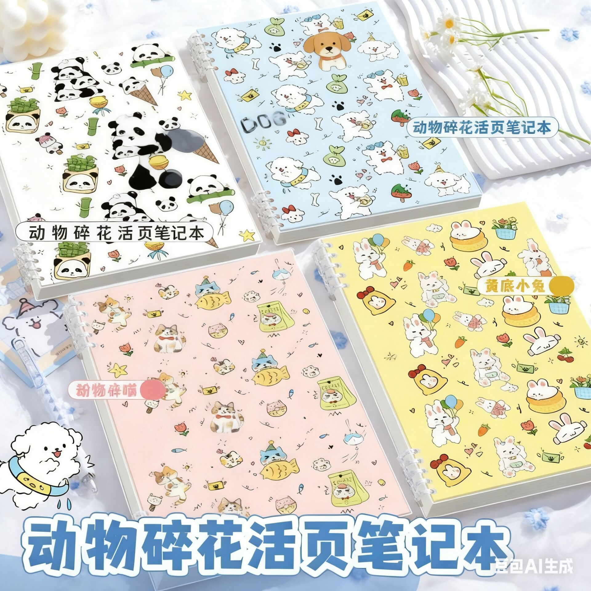 不硌手碎花笔记本B5活页可拆卸高颜值可爱横线卡通动物A5日记本子