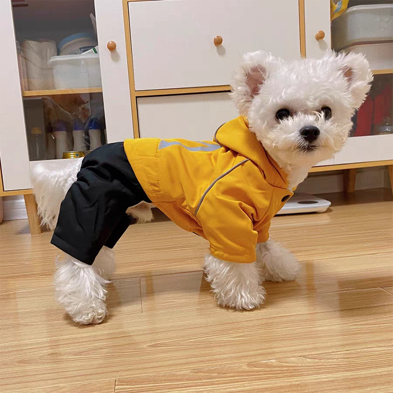 宠物衣服狗狗秋冬款带帽套装四脚衣防风防水泰迪比熊小狗服装棉衣