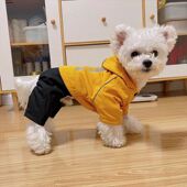 四脚衣防风防水比熊幼犬小狗服装 宠物衣服狗狗秋冬款 带帽套装 棉衣
