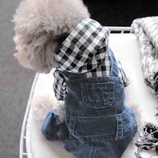 宠物比熊雪纳瑞小型犬泰迪狗狗衣服春秋装冬装厚款四脚牛仔背带裤