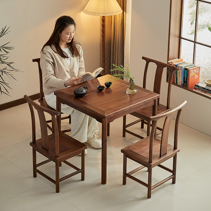 北美黑胡桃木八仙桌方桌实木正方形茶桌椅组合家用小户型方餐桌