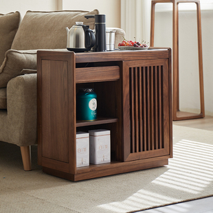 北美黑胡桃木茶水柜小型家用边柜实木客厅烧水壶一体移动茶台边几