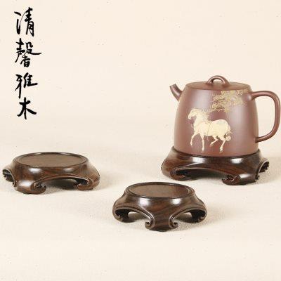 新中式简约整木圆形花瓶花盆茶壶古玩香炉玉器奇石摆件底座实木托