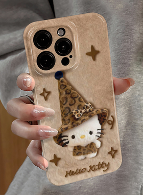 豹纹kitty猫适用iPhone16pro手机壳苹果17proamx秋冬15pro新款13卡通14防摔套12华为oppo荣耀11小米vivo红米e