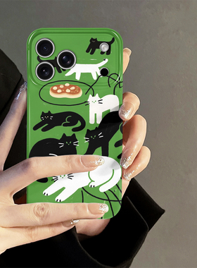 黑白小猫适用苹果16promax手机壳iPhone17pro简约iP15pro新款14卡通13防摔套oppo12小米个性华为荣耀vivo红米