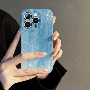 适用苹果15华为小米oppo红米手机壳女vivo荣耀iPhone16高级12蓝白渐变13promax新款 ip14保护套mate70防摔11薄