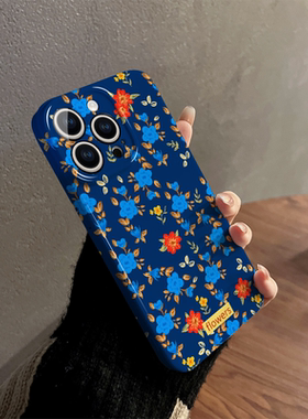 适用华为mate50pro手机壳女mate60新款mate30高级硅胶mt20全包pro+防摔保护套mt40简约薄40e蓝色碎花epro硬壳