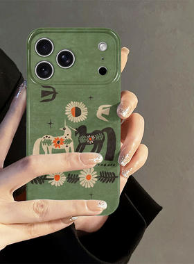 小马插画适用苹果16promax手机壳iPhone17pro新款iP15pro简约14国风13防摔套oppo12小米个性华为荣耀vivo红米