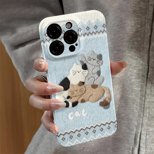 适用苹果17promax手机壳iPhone16pro卡通ip15pro新款13华为14小米12防摔套oppo毛绒猫咪红米11全包vivo荣耀e
