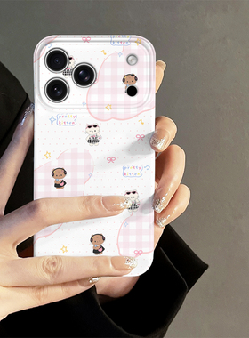 格纹kitty猫适用iPhone17promax手机壳苹果16pro韩系iP15新款14卡通13防摔套oppo12小米简约华为荣耀vivo红米