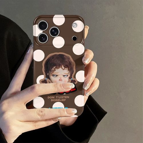 波点女孩适用苹果18promax手机壳iPhone17pro棕色16卡通15秋冬oppo14防摔套13十八新款华为荣耀小米vivo红米