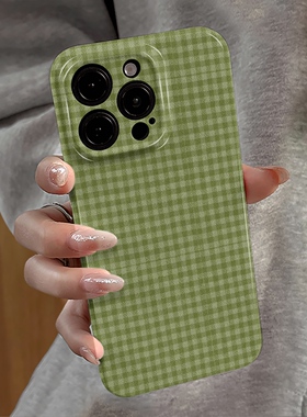 绿色格纹适用苹果17promax手机壳iPhone16pro简约iP15pro新款日韩13/14防摔套12华为oppo荣耀11小米vivo红米e