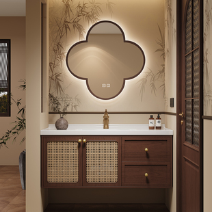 浴之星中古风宋氏美学橡木烤漆浴室柜组合陶瓷一体盆洗手台盆定制