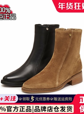 真美诗2025冬季新款牛皮优雅气质瘦瘦靴粗跟时装靴短靴女R65B9DZ5