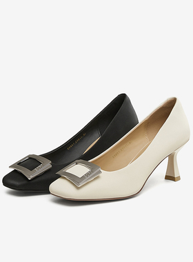 百思图2025春季商场新款气质细跟高跟鞋浅口女单鞋工作鞋E5857AQ5