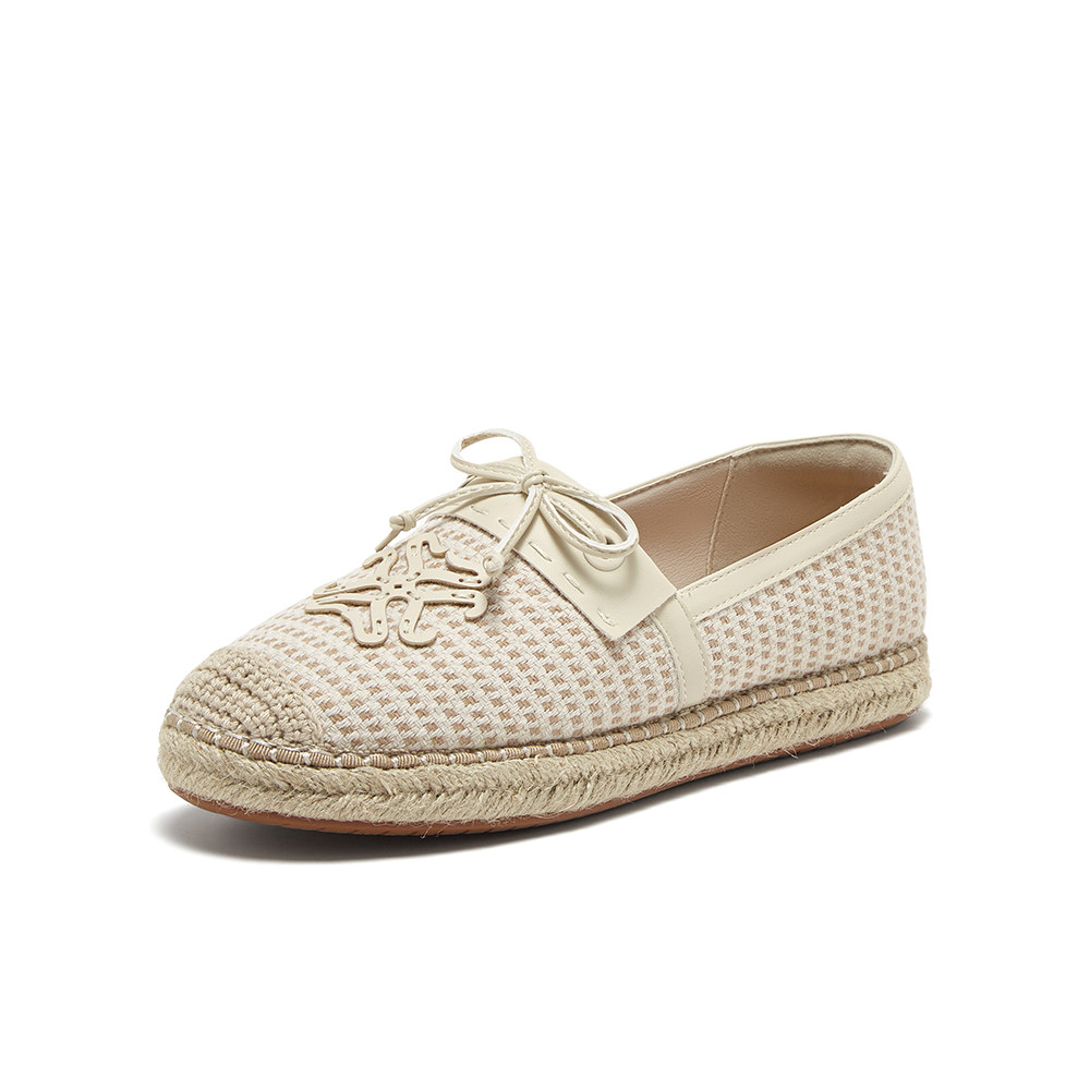百思图2025春新款透气小香风草编渔夫鞋一脚蹬平底女单鞋A0202AA5,女鞋,渔夫鞋,淘宝优惠券,粉丝福利购,淘宝优惠卷
