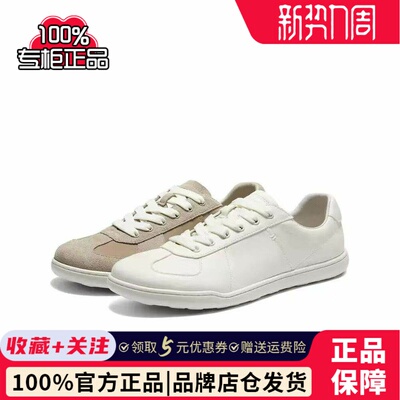 专柜正品百丽男鞋牛皮复古小白板鞋男士2026夏款德训鞋子D7B04BM6