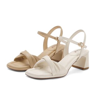 方头一字带凉鞋 真皮粗跟凉鞋 女鞋 新款 A9X1DBL4 子2024夏季 百丽法式