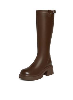 百思图都市朋克24冬商场新款粗腿显瘦骑士靴粗高跟女长靴M5603DG4