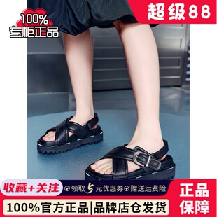 millie's妙丽2024夏季金属扣时尚复古交叉舒适女鞋女魔术贴女凉鞋